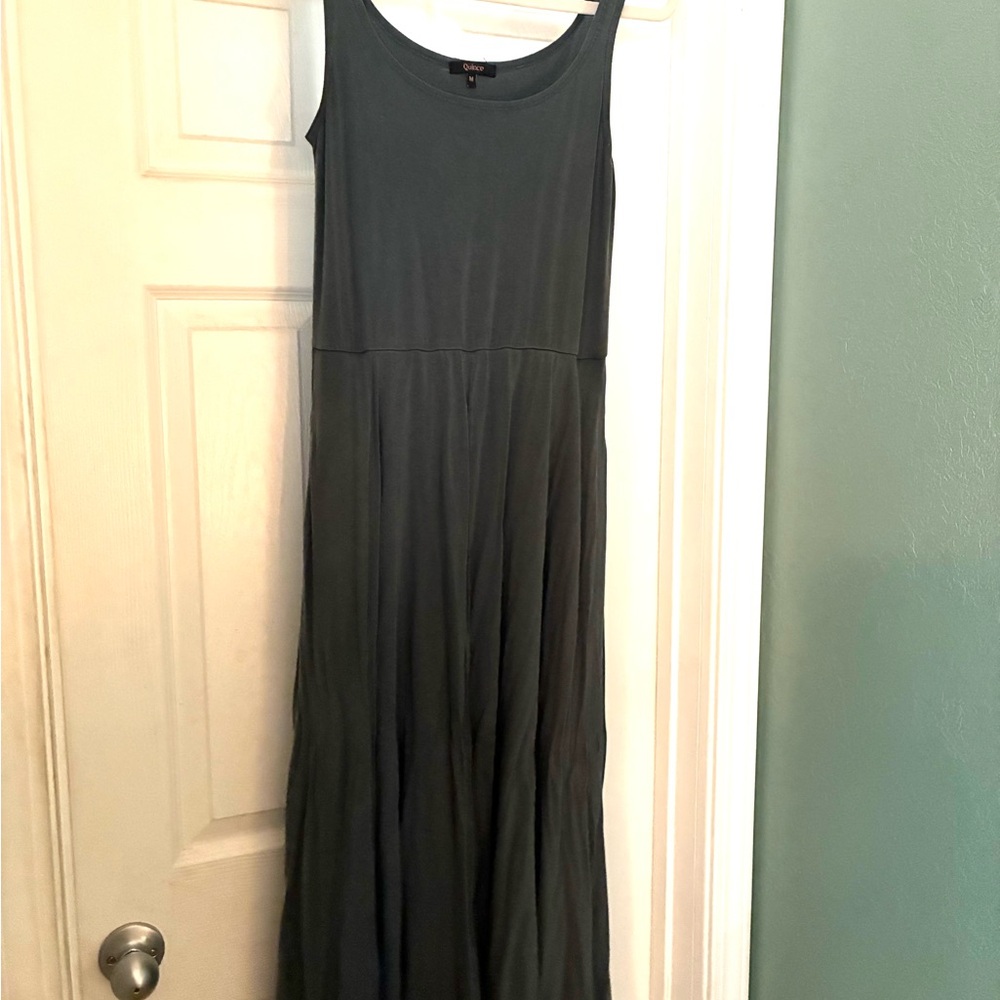 Quince Tencel Jersey Fit and Flare Midi Dress Medium Slate Green POCKETS!